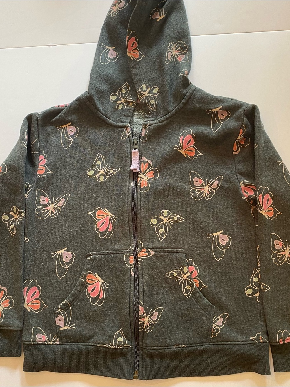 Cat & Jack Gray Hoodie with Pink and Yellow Butterfly Print